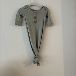 Caden Lane Olive Baby bamboo knotted gown with Wooden Buttons